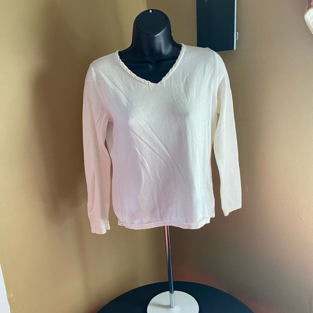 J. Jill White Sweater, Stitched Collar Design